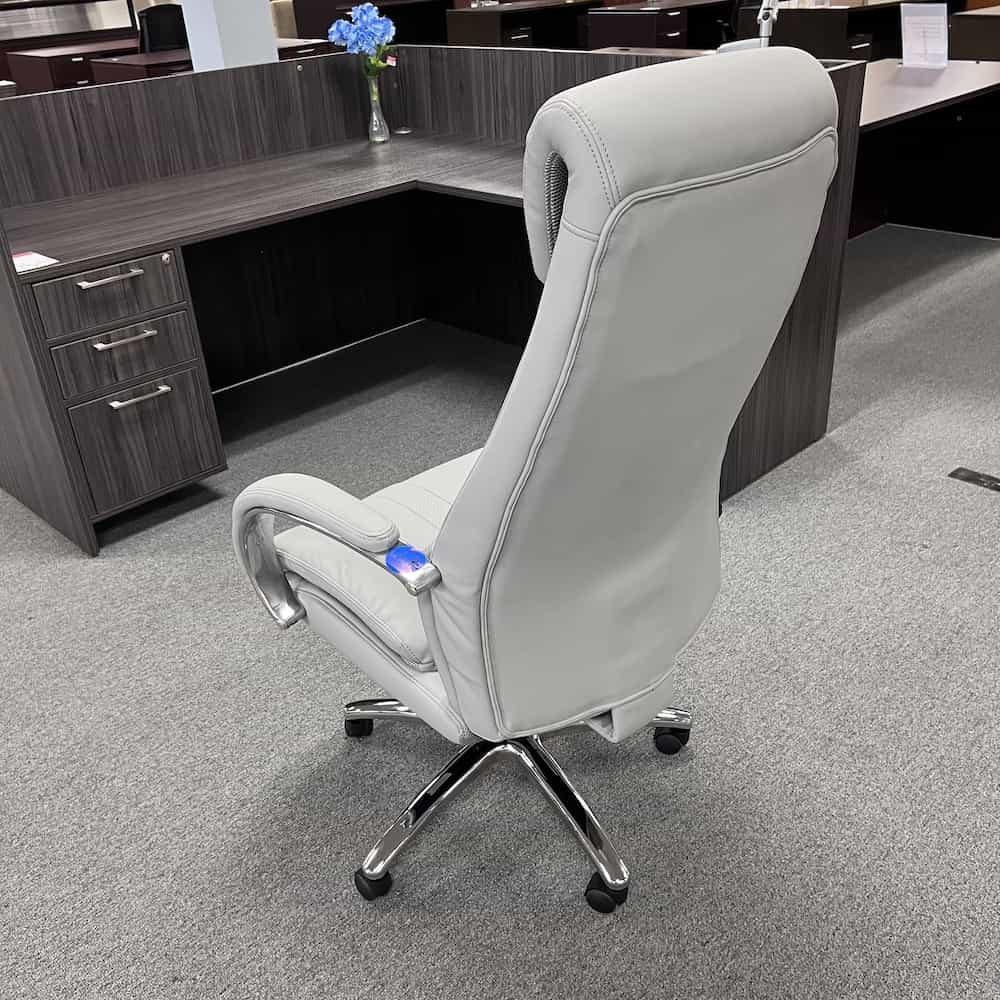 chrome and grey vinyl plush executive high back chair
