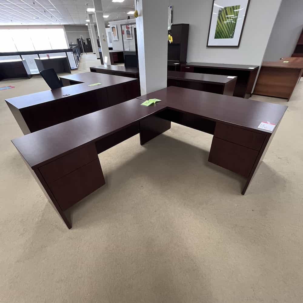 l-desk mahogany with 2 hanging box file, left return