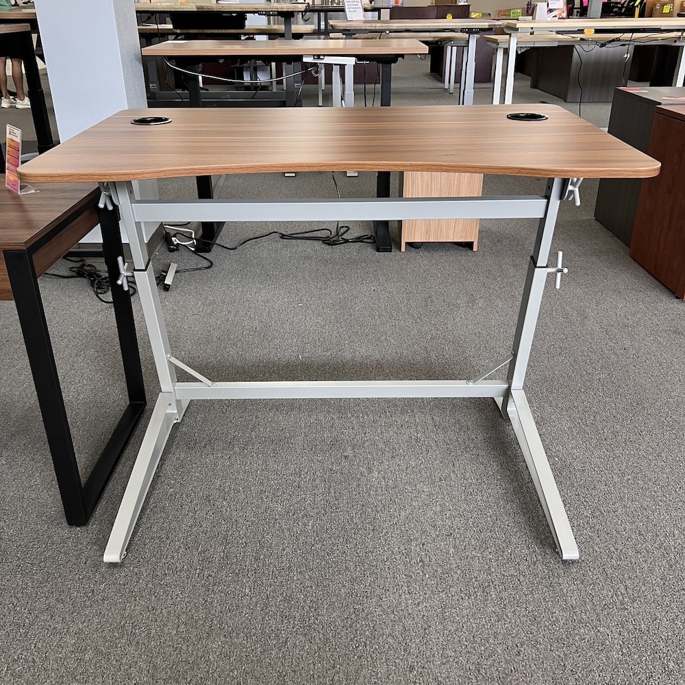 walnut laminate desk with white legs safco height adjustable with tilting top manual adjust