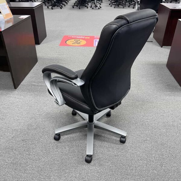 black vinyl plush executive chair with silver base, hon brand