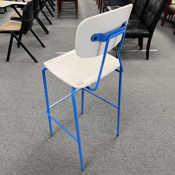 blue legs and white wood seat and back bar height chair grand rapids Reece Barstool