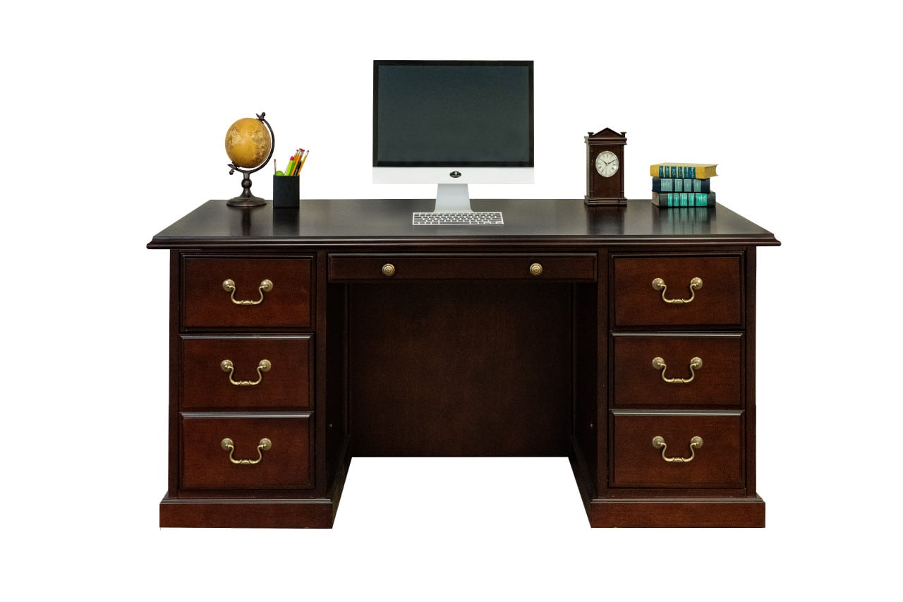 roland collection mahogany with brass pulls traditional credenza desk knee space