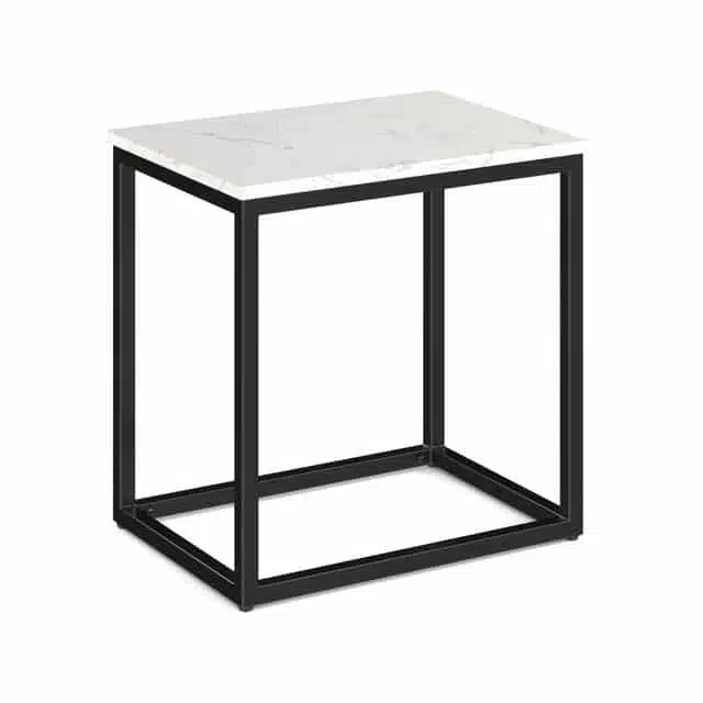 new side table black metal legs with white quartz stone top modern