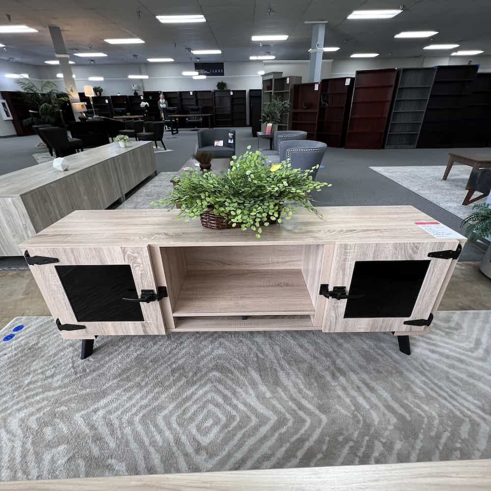 safco mirella collection credenza console sand dune laminate with grey metal accents