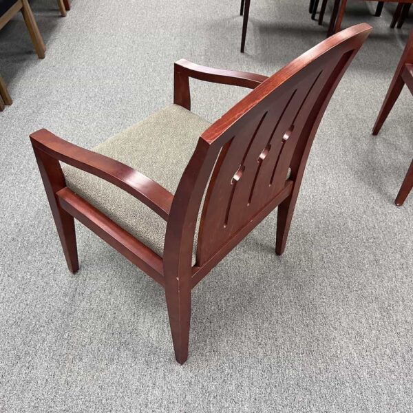 tan upholstery with mahogany arms and base guest chair paoli, veneer slat back