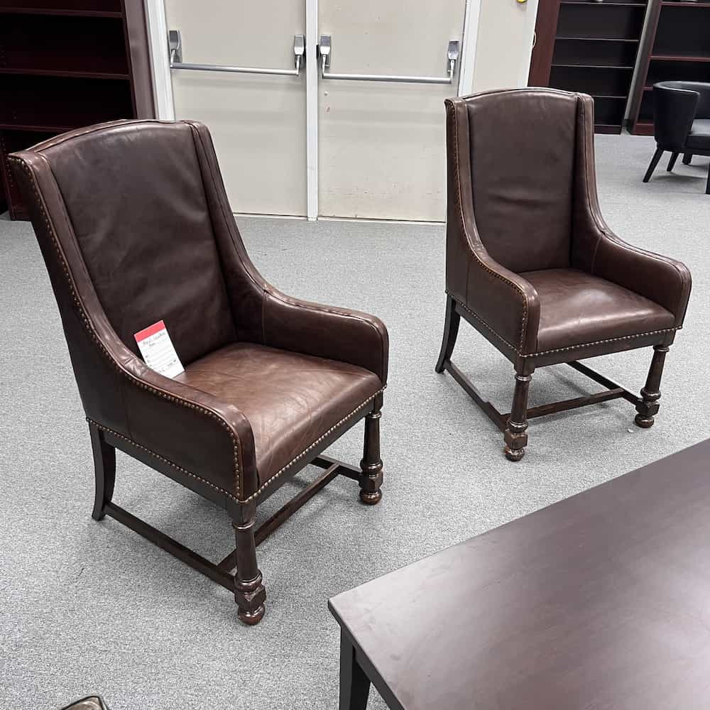 brown leather arm chairs set