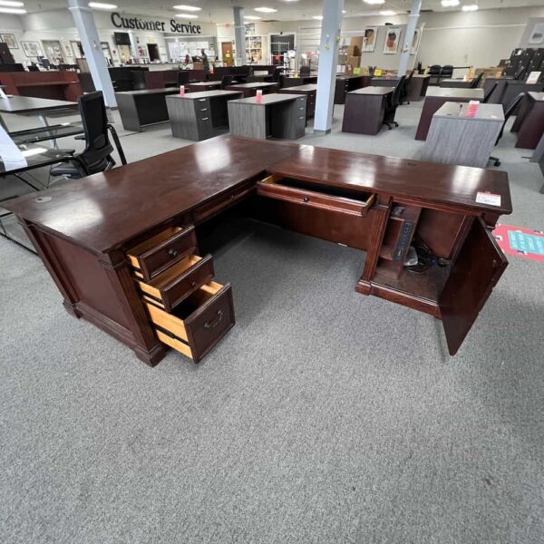 mahogany veneer l-desk executive fancy used right return martin traditional