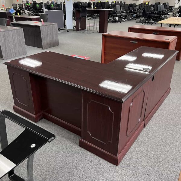 hon brand mahogany veneer wood traditional executive l-desk left return used