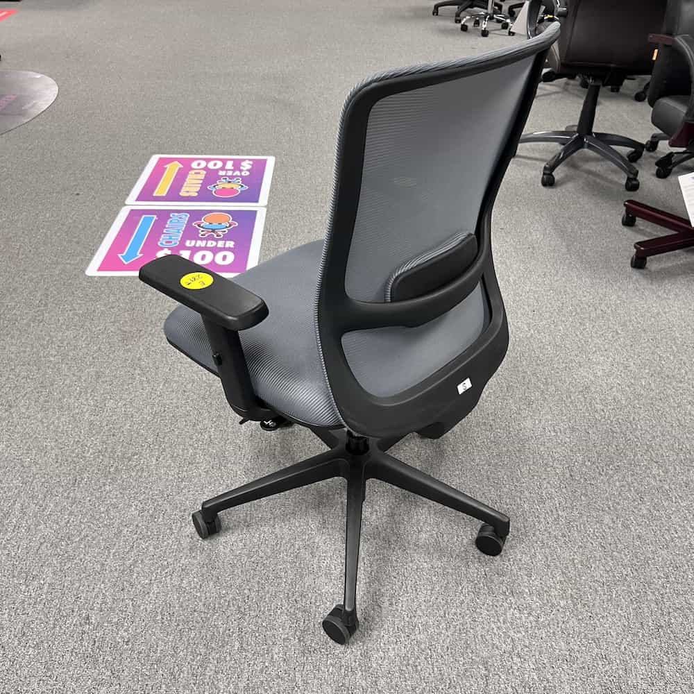 grey upholstered seat and grey mesh back task chair new, black base