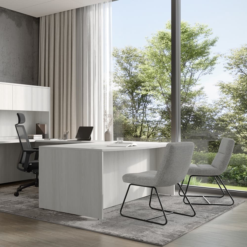 grey upholstery fabric, with black base, new lounge furniture, reception chairs, guest chairs, armless, new office furniture