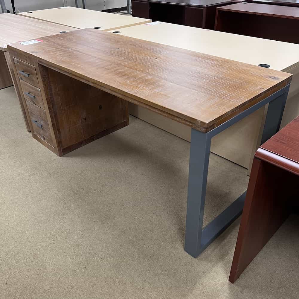 71 x 29 Rustic Reclaimed Wood and Grey Metal Desk with 1 Box Box File Office Furniture Liquidations