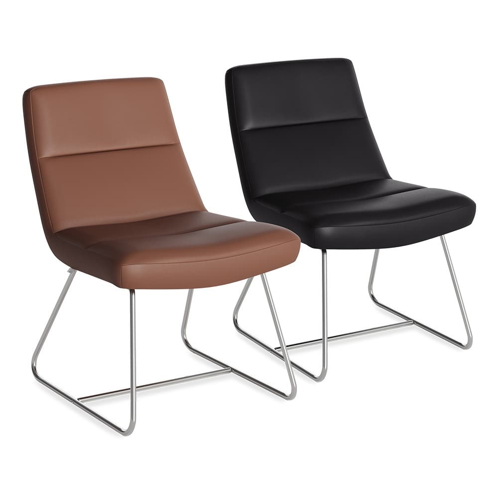 vinyl camel tan brown, black, with chrome base, new lounge furniture, reception chairs, guest chairs, armless, new office furniture