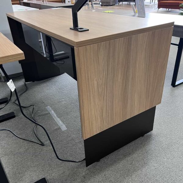 teknion walnut height adjustable desk with glass privacy panel electric standing used