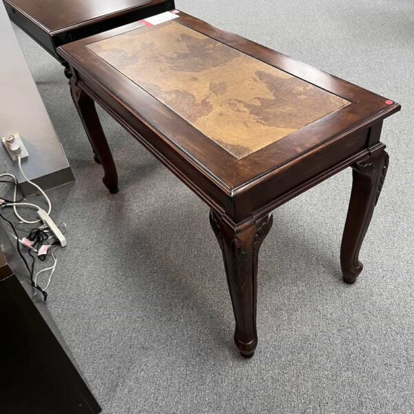 wood veneer desk with map in center inlay writing desk used with two pencil drawers