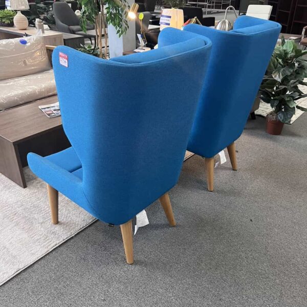naughtone wing back arm chair modern blue and maple upholstered