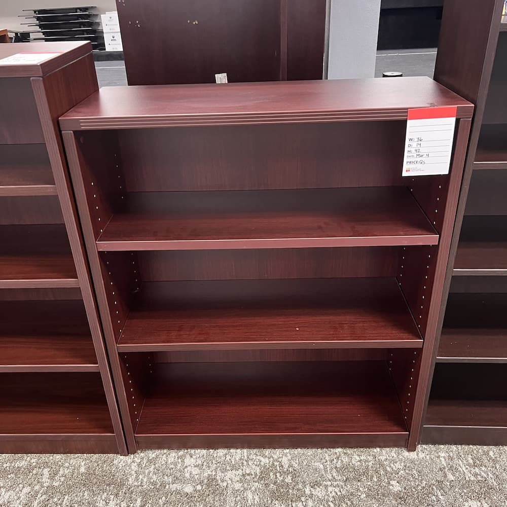 32" W x 42" H Mahogany Laminate Bookcase with Fluted Edge