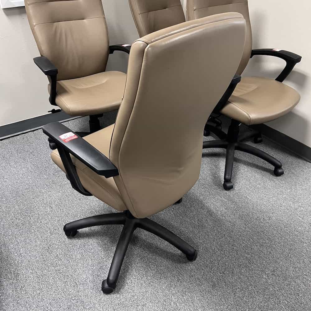 Global Synopsis Taupe Leather and Black High Back Conference Chair Office Furniture Liquidations