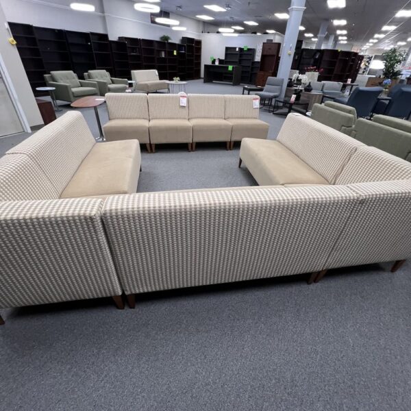 steelcase bench cerca coalesse straight 5 piece u-shaped sofa commercial beige tan upholstery used