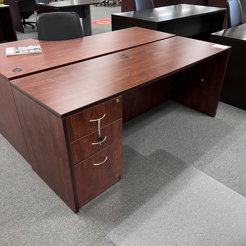 cherry laminate desk credenza with box box file and silver pulls 71 x 24