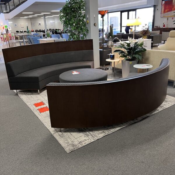 dark grey upholstery with espresso veneer wood round steelcase coalesse circa lounge sofas seating with ottoman
