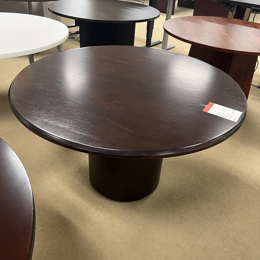 espresso veneer round break room table, 48", used office furniture