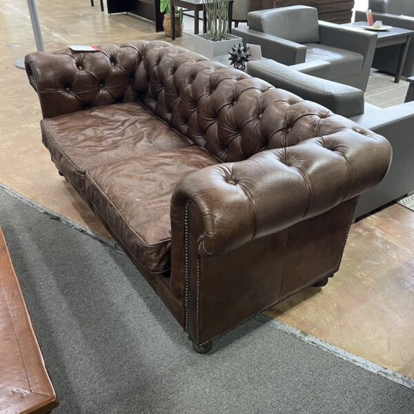 brown leather restoration hardware RH used Chesterfield leather sofa used furniture