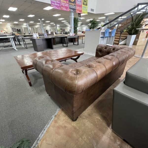 brown leather restoration hardware RH used Chesterfield leather sofa used furniture