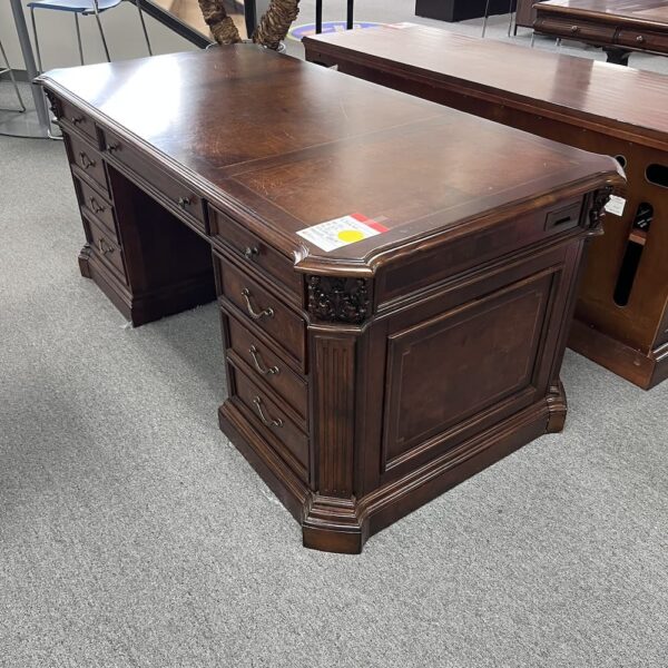 cherry walnut veneer traditional executive desk and 2 drawer lateral set, made by hooker furniture. Used office furniture