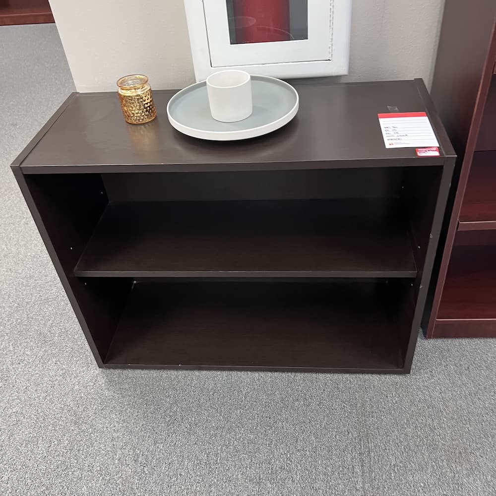 espresso laminate 30" high bookcase, used