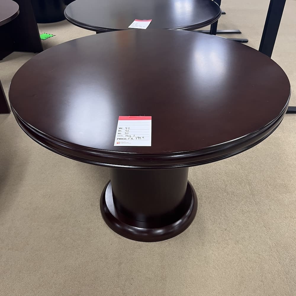 mahogany veneer wood round break room table, used office furniture
