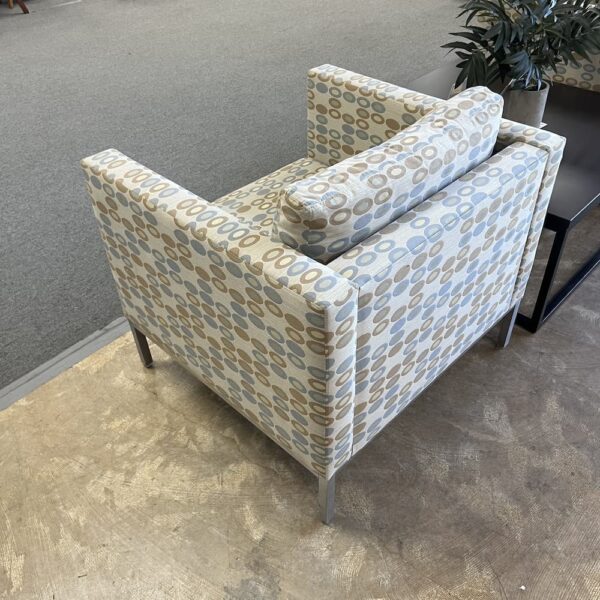 tan and blue circles upholstered arm chair lounge nemschoff used commercial furniture office