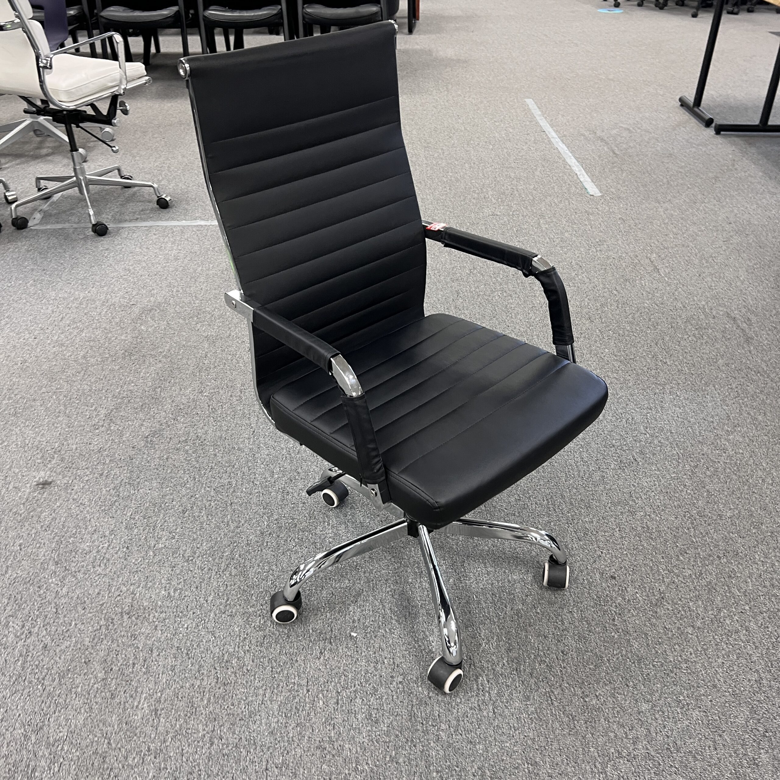 black vinyl high back with chrome base conference chair, used office furniture