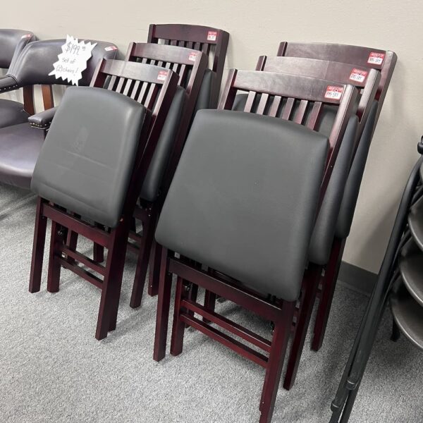 mahogany and black vinyl folding dining chairs used furniture