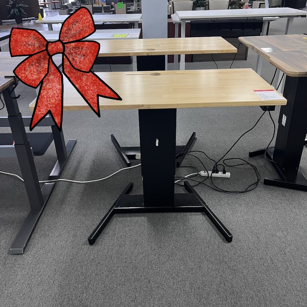 ribbon rubber wood top 48x24 height adjustable desk black base mayline used office furniture standing