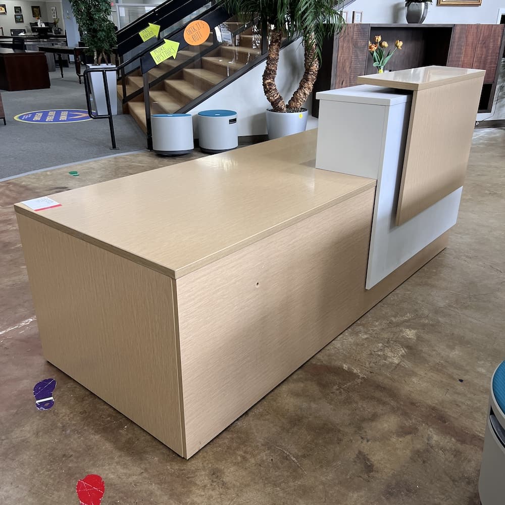 reception desk, maple and white laminate with box box file storage, used office furniture