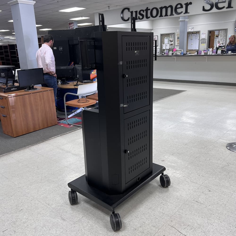 black metal media cart AVTEQ RPS-800S Display Cart used rolling TV display network conference