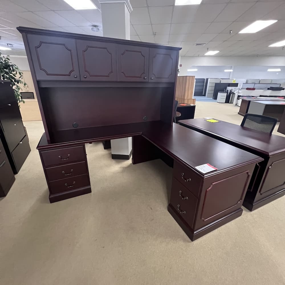 mahogany l-desk abbey collection with hutch traditional executive left return office furniture
