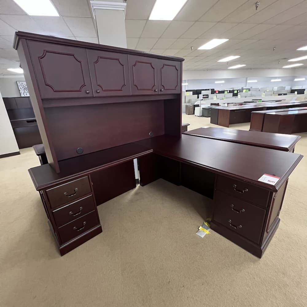 mahogany l-desk abbey collection with hutch traditional executive left return office furniture