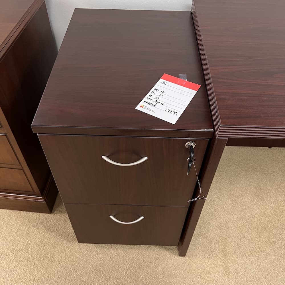mahogany laminate file file with silver pulls used office furniture