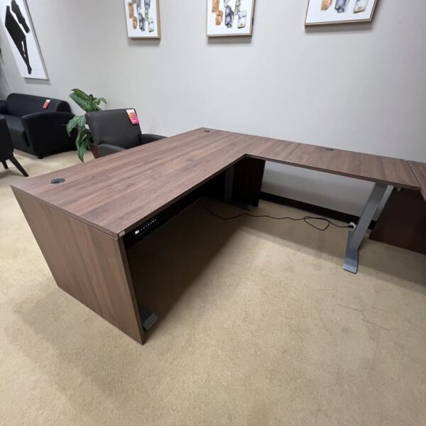 new laminate walnut l-desk height adjustable, new office furniture