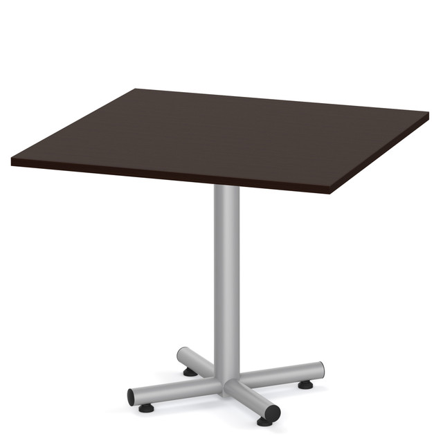 espresso laminate square 48" break room cafe dining table modern with metal cross base grey silver office furniture