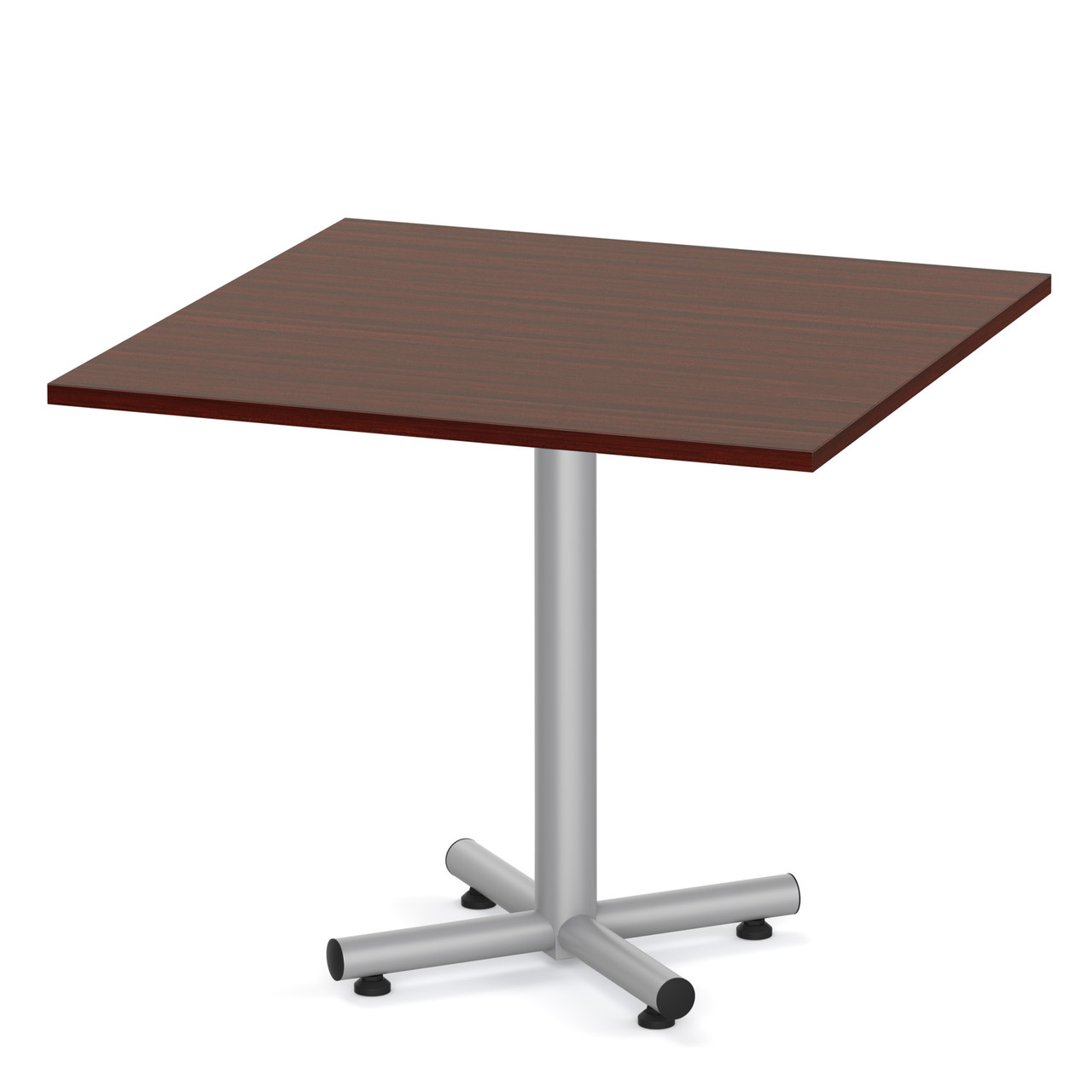 mahogany laminate square 48" break room cafe dining table modern with metal cross base grey silver office furniture