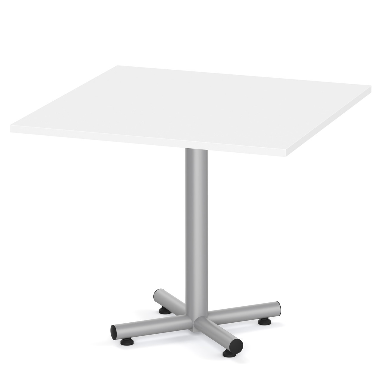 white laminate square 48" break room cafe dining table modern with metal cross base grey silver office furniture