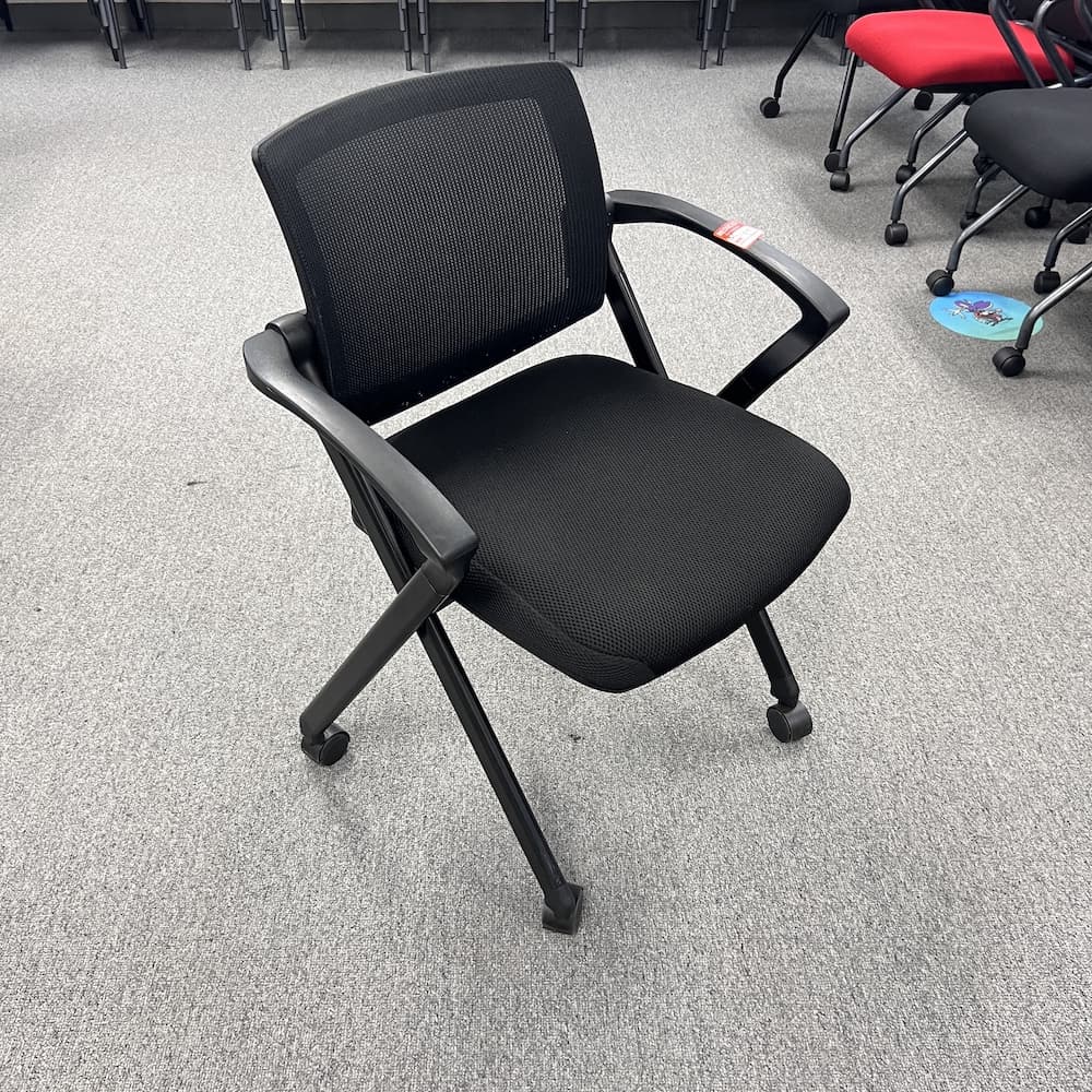 black mesh back nesting rolling conference chair with arms training room uline used office furniture