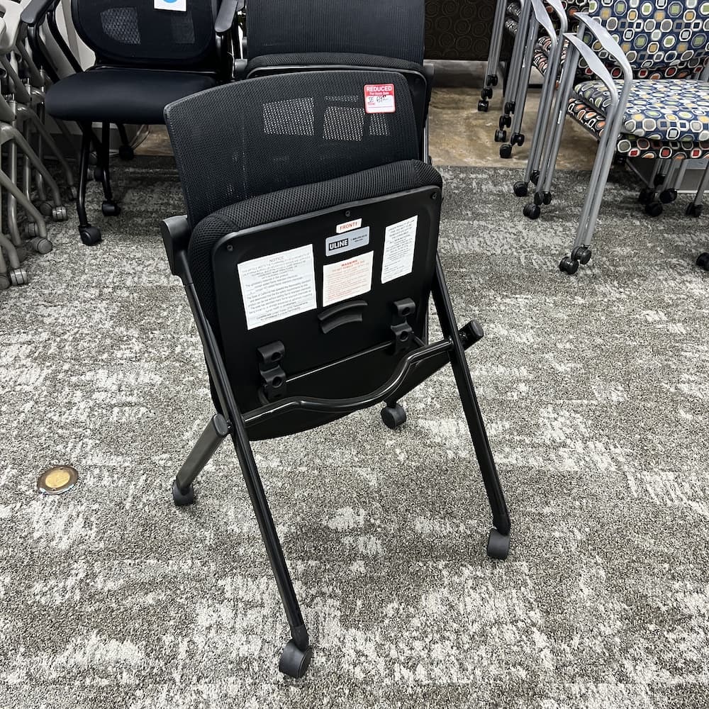 black mesh back nesting rolling conference chair training room armless uline used office furniture