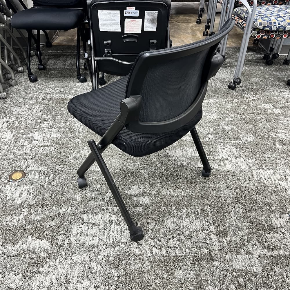 black mesh back nesting rolling conference chair training room armless uline used office furniture