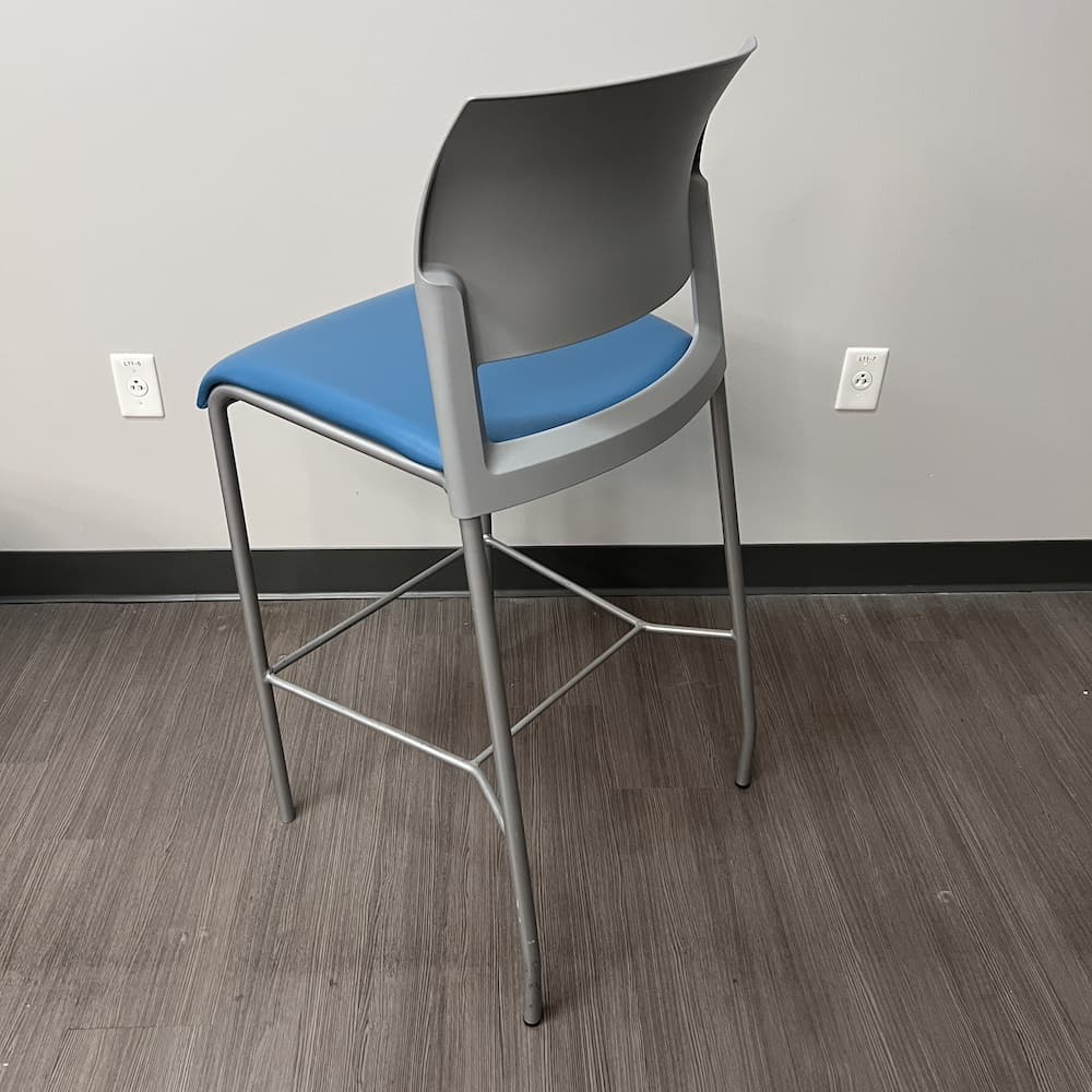 Grey and blue vinyl steelcase move bar stool used office furniture cafe lunchroom break room seating