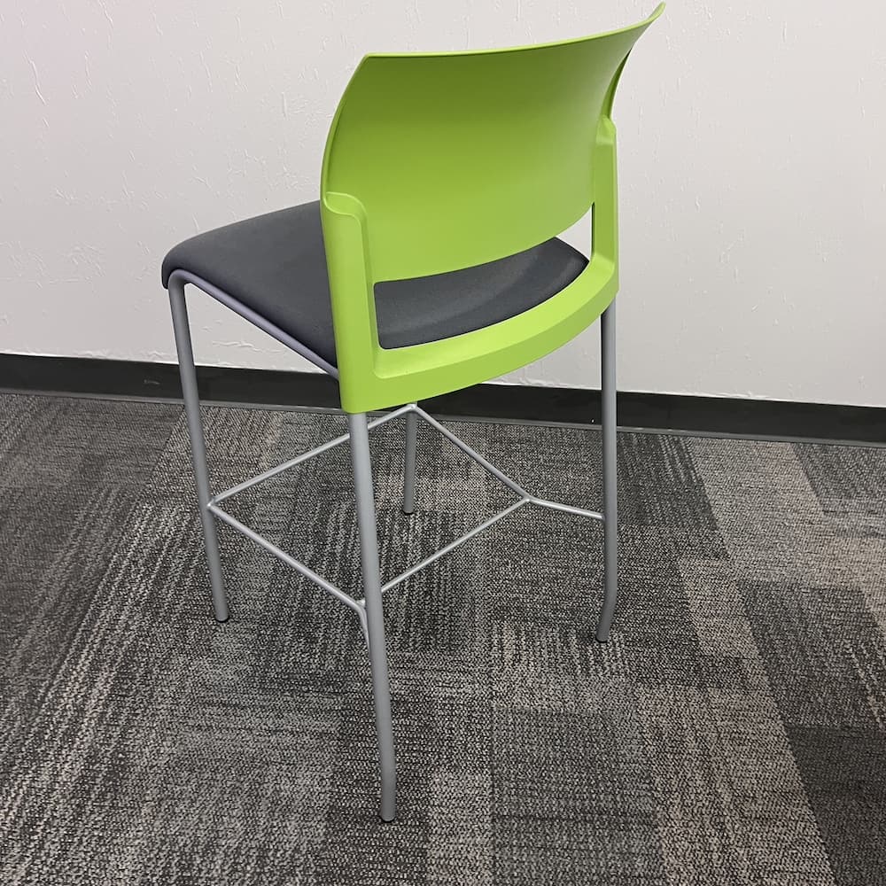 green back grey upholstered stool steelcase move padded used office furniture