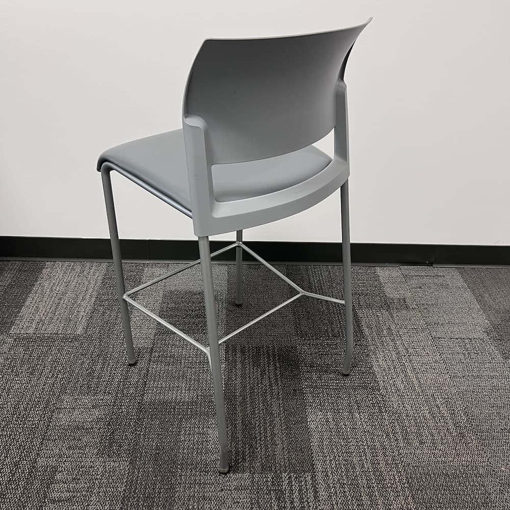 Grey vinyl steelcase move bar stool used office furniture cafe lunchroom break room seating