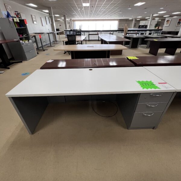 grey metal and white laminate top steelcase desk used office furniture
